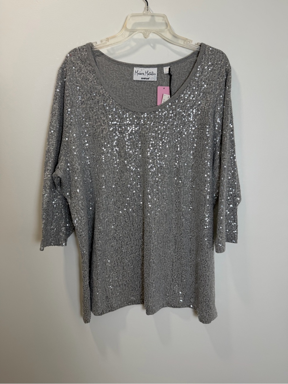 NWT Avenue Modern Metallics Silver Sequin Tunic Top Plus Size 22/24